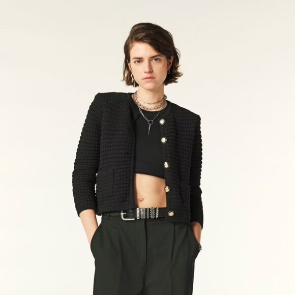 Ba&sh Bash Gaspard Tweed Cardigan Sweater Black Size Small - Picture 2 of 9